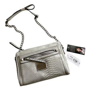 Nicole Miller Faux Snakeskin “Tess” Gray Crossbody Bag With Chain Strap